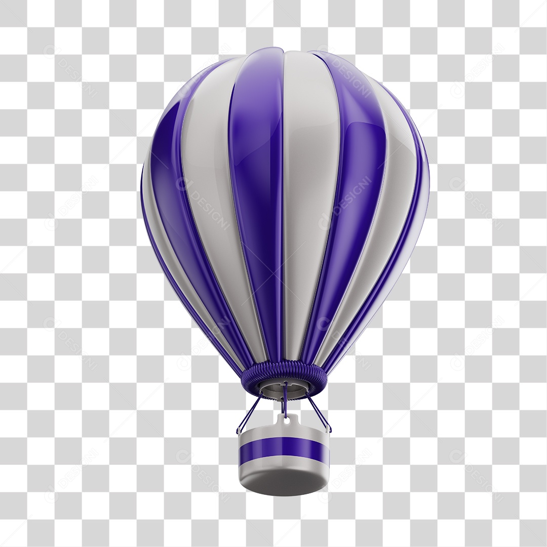 Elemento 3D Balão de Ár Quente Brinquedo Infantil Roxo e Branco PNG