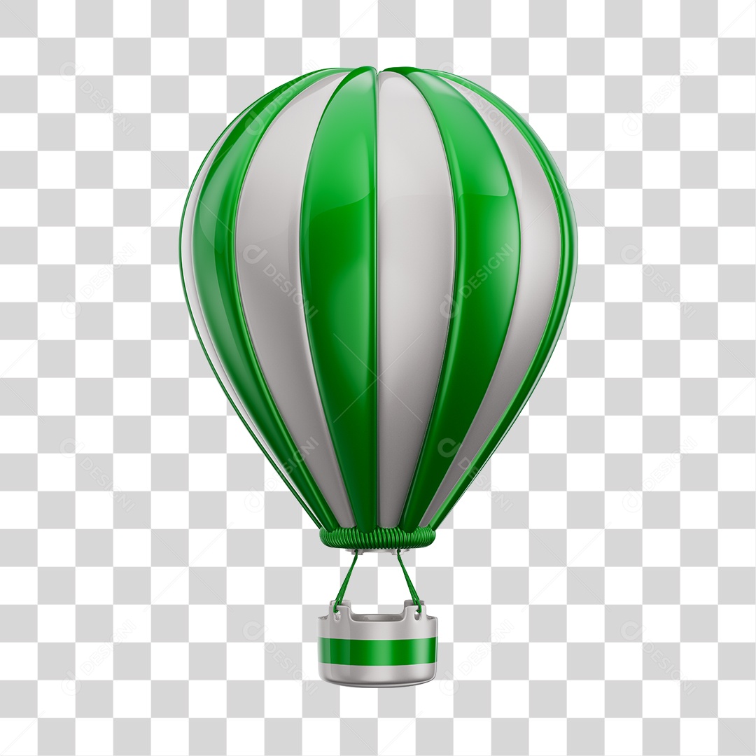 Elemento 3D Balão de Ár Quente Brinquedo Infantil Verde e Branco PNG