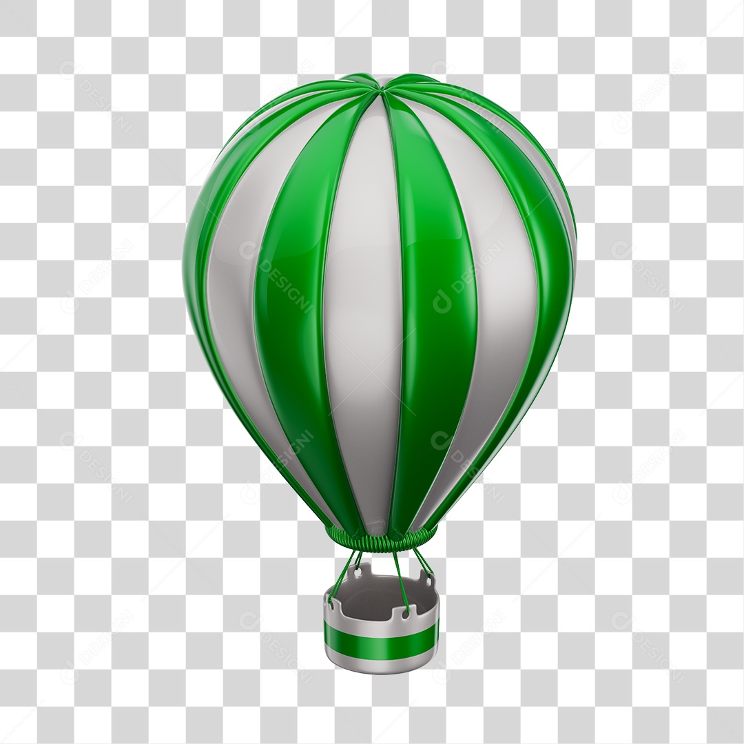 Elemento 3D Balão de Ár Quente Brinquedo Infantil Verde e Branco PNG