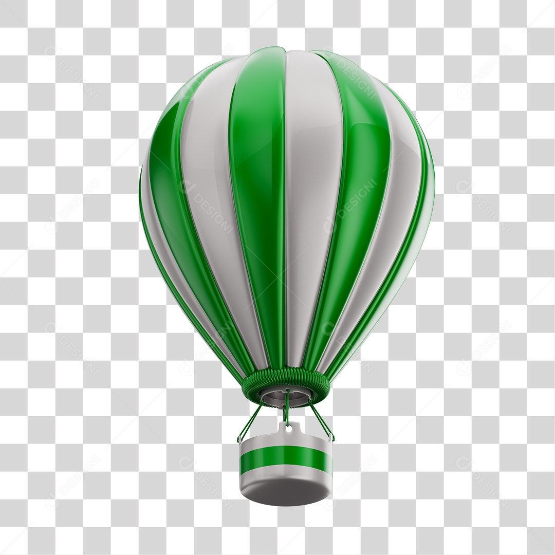 Elemento 3D Balão de Ár Quente Brinquedo Infantil Verde e Branco PNG