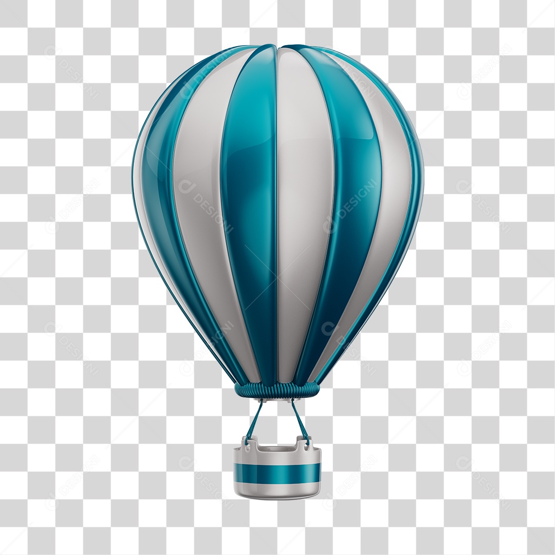 Elemento 3D Balão de Ár Quente Brinquedo Infantil Azul e Branco PNG