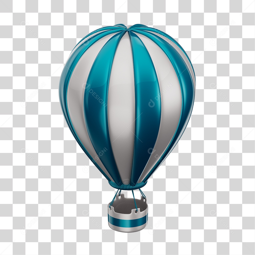 Elemento 3D Balão de Ár Quente Brinquedo Infantil Azul e Branco PNG