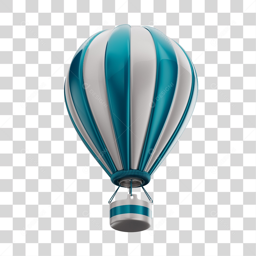Elemento 3D Balão de Ár Quente Brinquedo Infantil Azul e Branco PNG