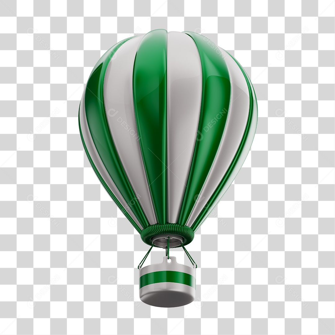 Elemento 3D Balão de Ár Quente Brinquedo Infantil Verde e Branco PNG