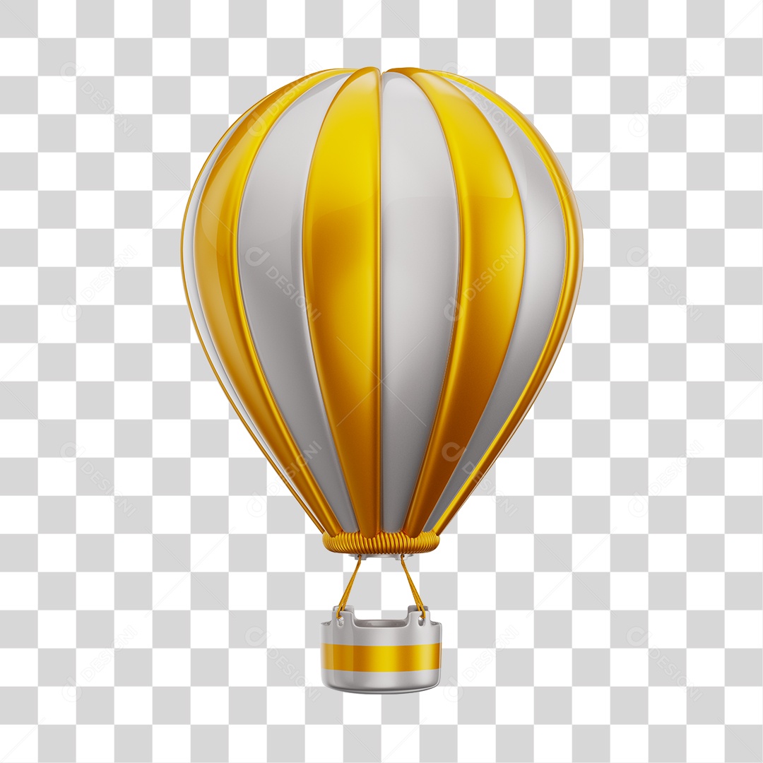 Elemento 3D Balão de Ár Quente Brinquedo Infantil Dourado e Branco PNG