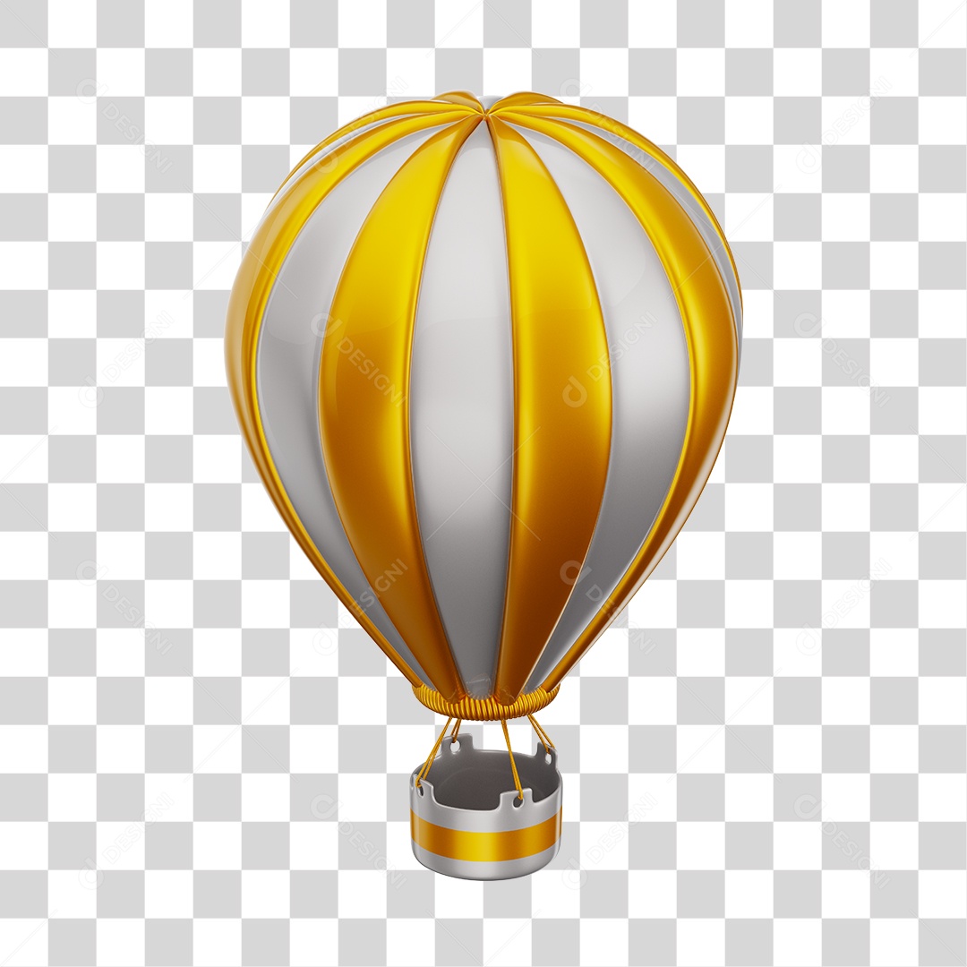 Elemento 3D Balão de Ár Quente Brinquedo Infantil Dourado e Branco PNG