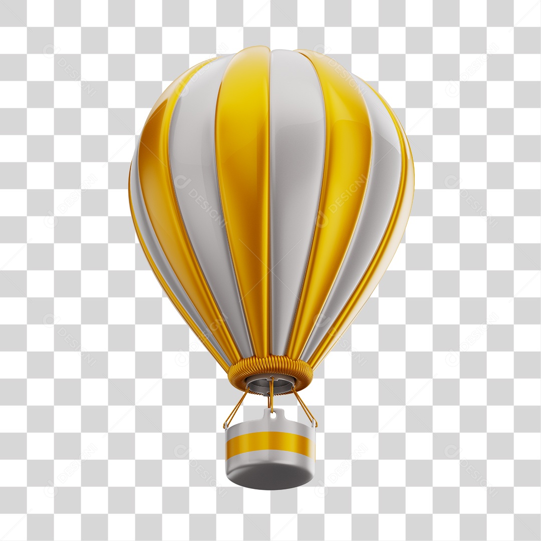 Elemento 3D Balão de Ár Quente Brinquedo Dourado e Branco PNG