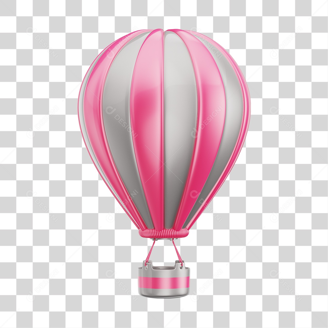 Elemento 3D Balão de Ár Quente Brinquedo Infantil Rosa e Branco PNG