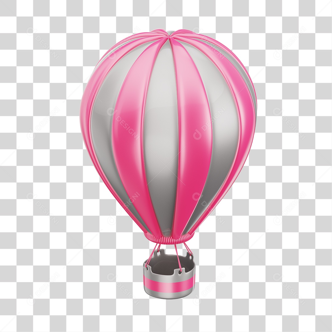 Elemento 3D Balão de Ár Quente Brinquedo Infantil Rosa e Branco PNG