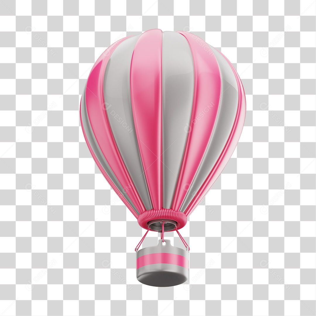 Elemento 3D Balão de Ár Quente Brinquedo Infantil Rosa e Branco PNG