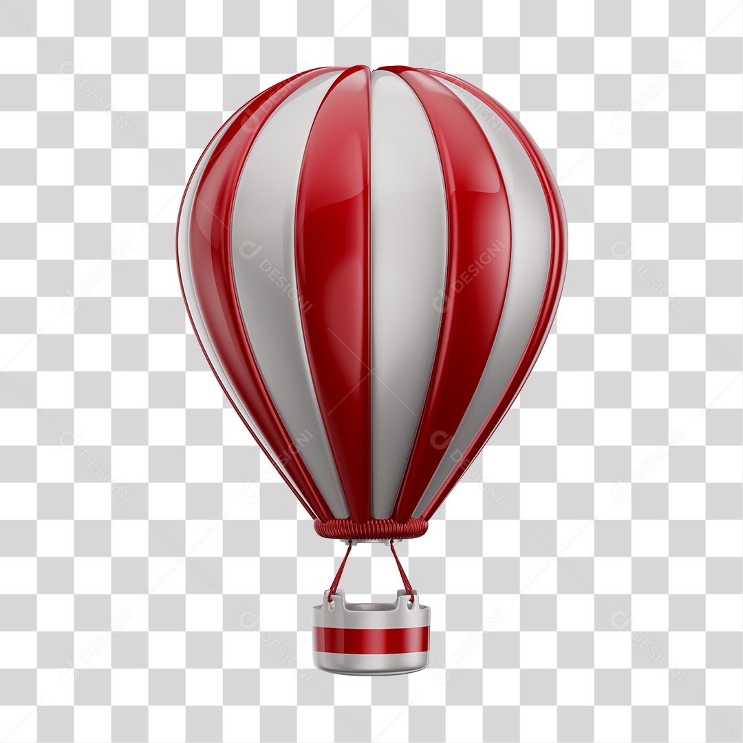 Elemento 3D Balão de Ár Quente Brinquedo Infantil Vermelho e Branco PNG