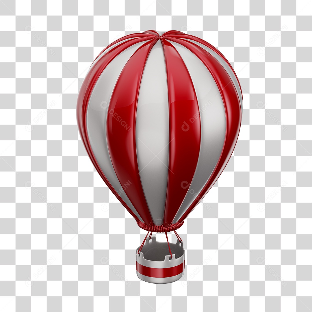 Elemento 3D Balão de Ár Quente Brinquedo Infantil Vermelho e Branco PNG