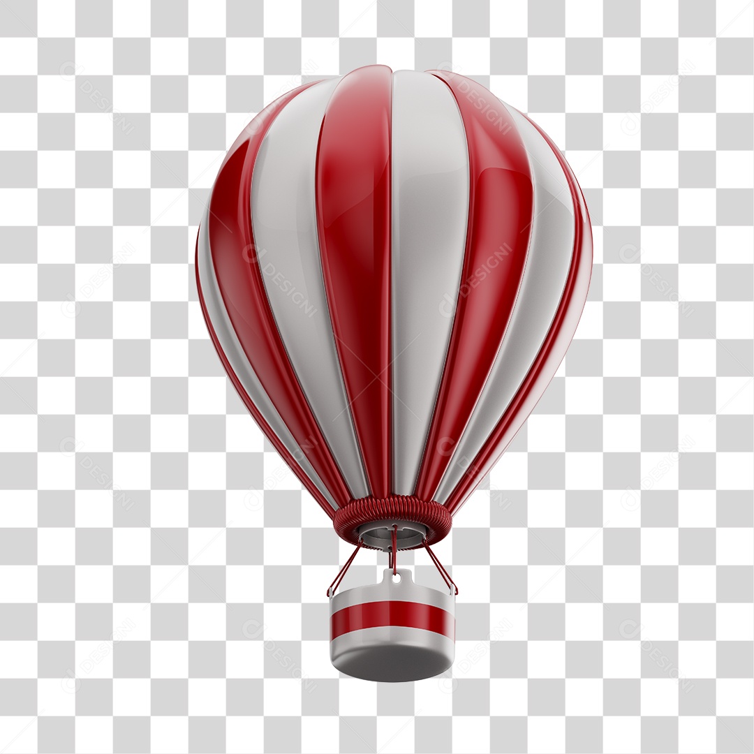 Elemento 3D Balão de Ár Quente Brinquedo Infantil Vermelho e Branco PNG