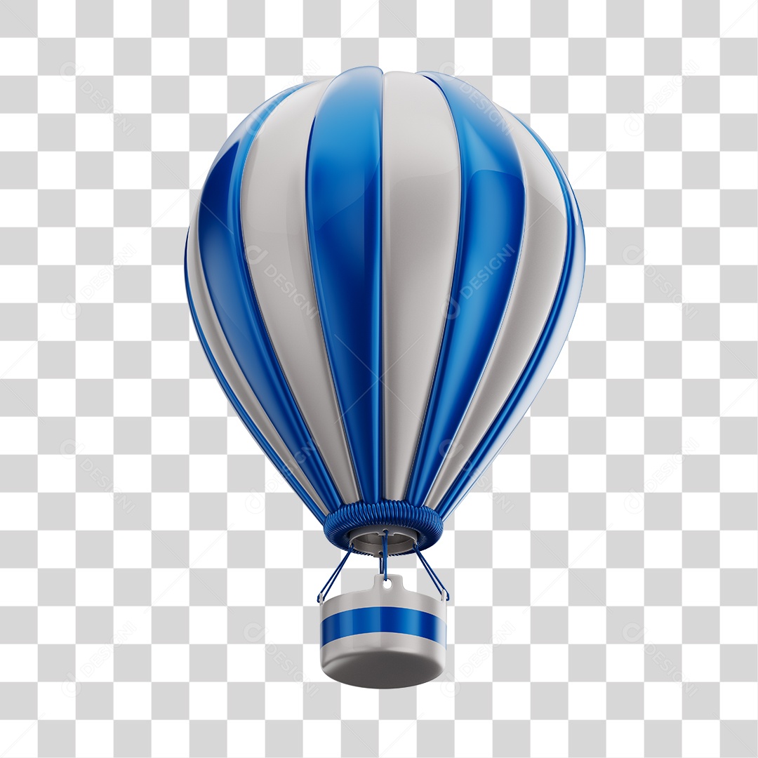 Elemento 3D Balão de Ár Quente Brinquedo Infantil Azul e Branco PNG