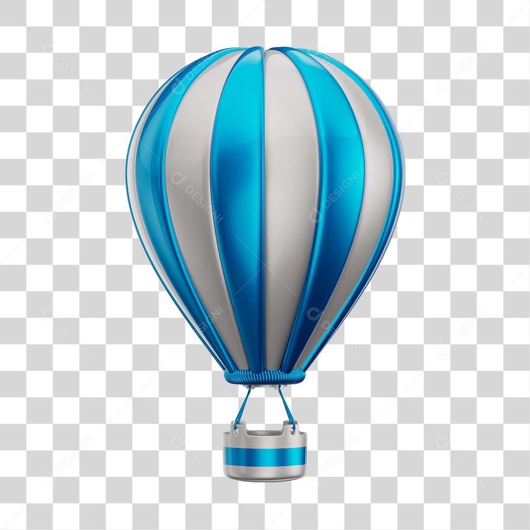 Elemento 3D Balão de Ár Quente Brinquedo Infantil Azul e Branco PNG