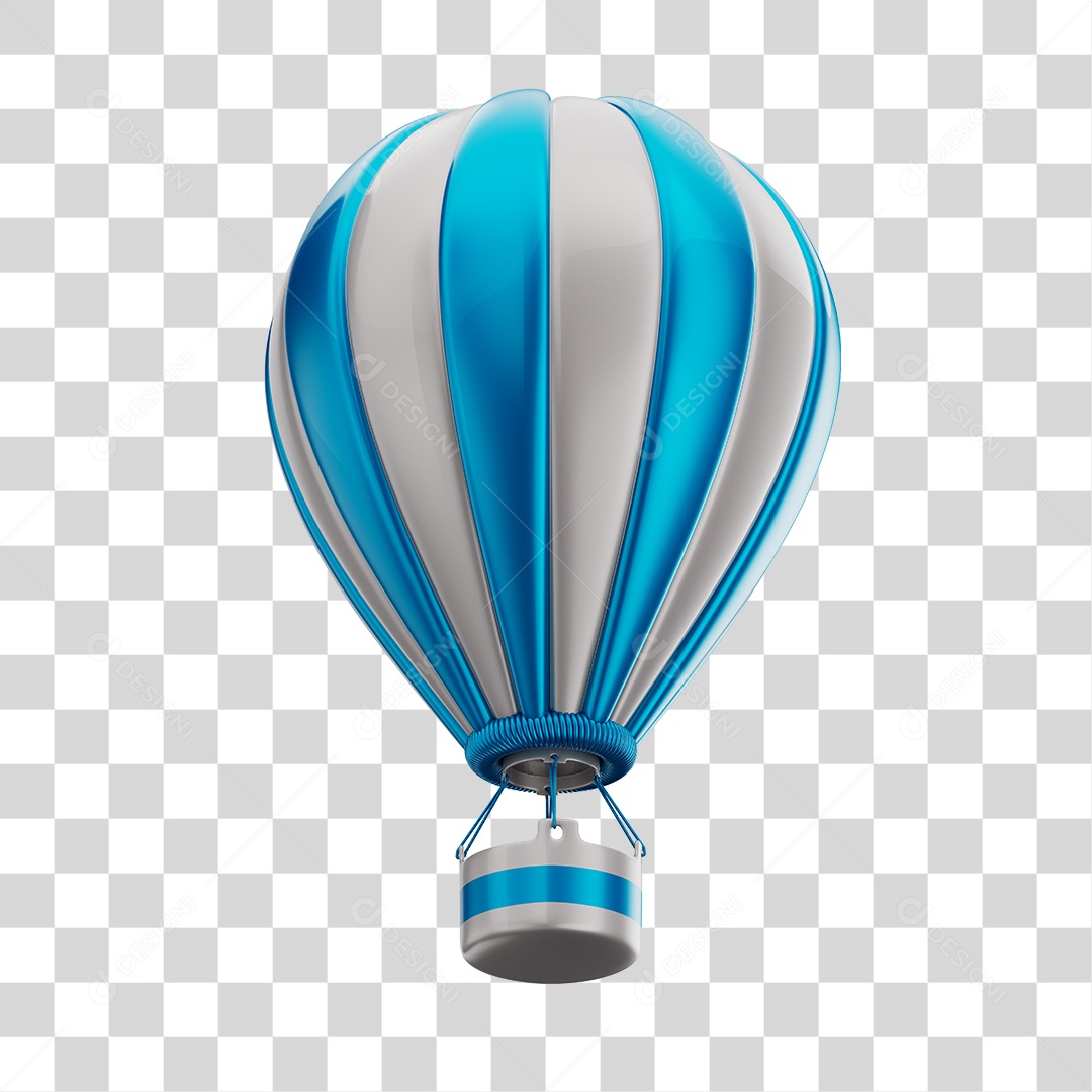 Elemento 3D Balão de Ár Quente Brinquedo Infantil Azul e Branco PNG