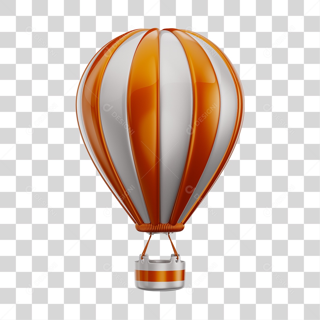 Elemento 3D Balão de Ár Quente Brinquedo Laranja Roxo e Branco PNG
