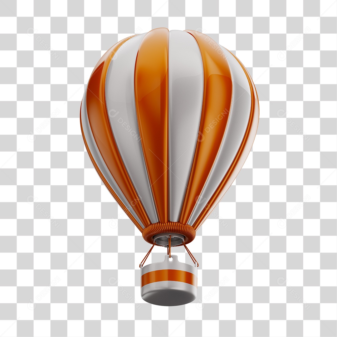 Elemento 3D Balão de Ár Quente Brinquedo Infantil Laranja e Branco PNG