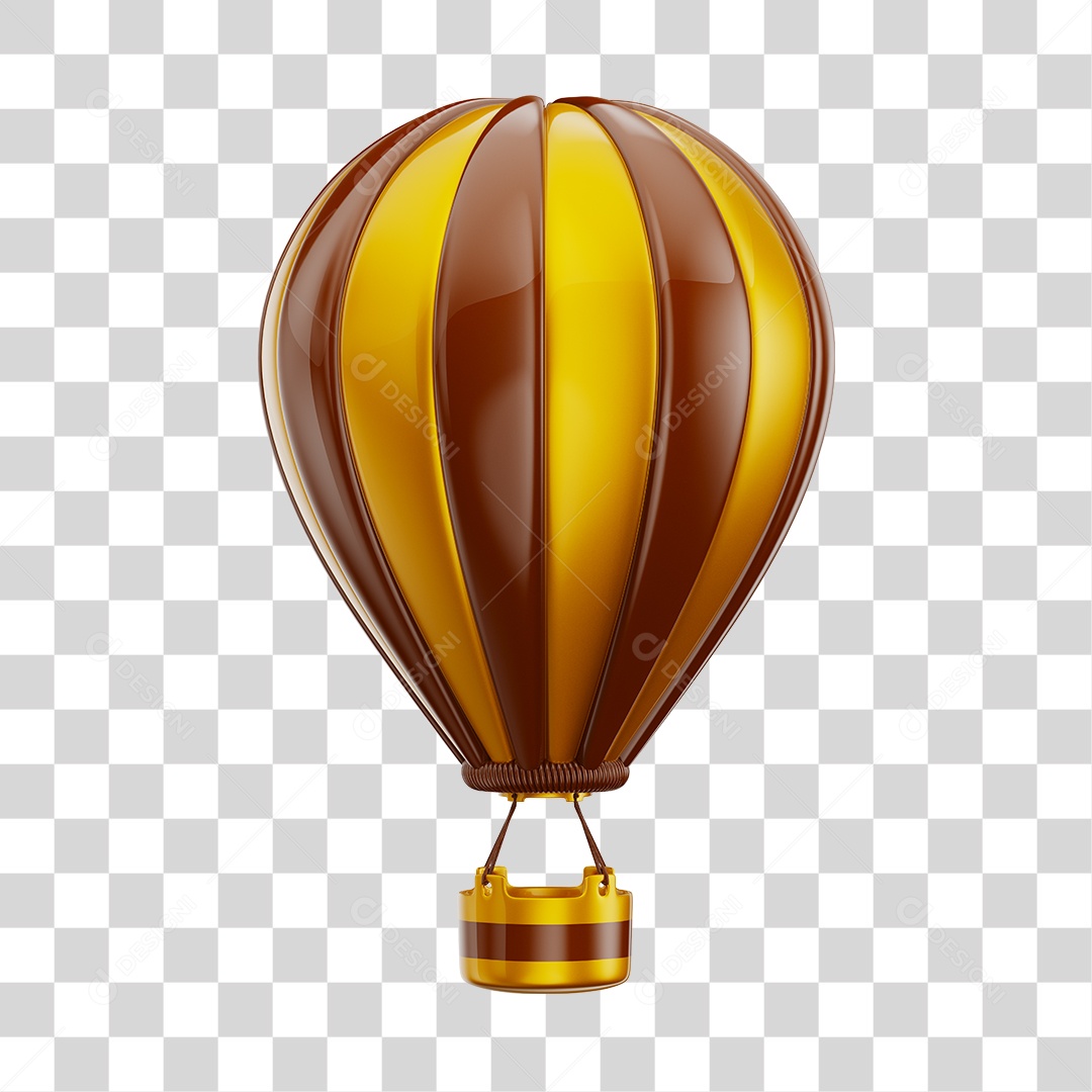 Elemento 3D Balão de Ár Quente Brinquedo Infantil Dourado PNG