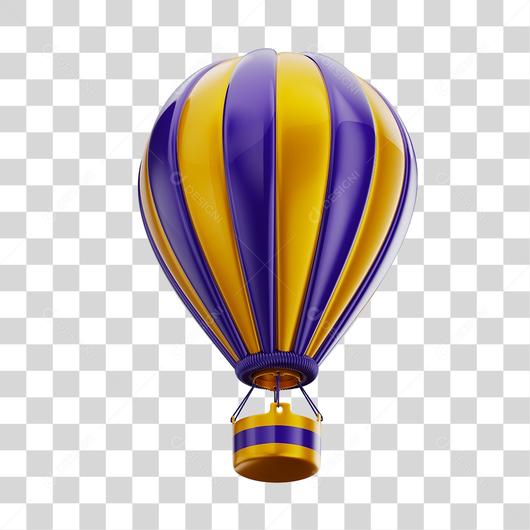 Elemento 3D Balão de Ár Quente Brinquedo Infantil Dourado e Roxo PNG