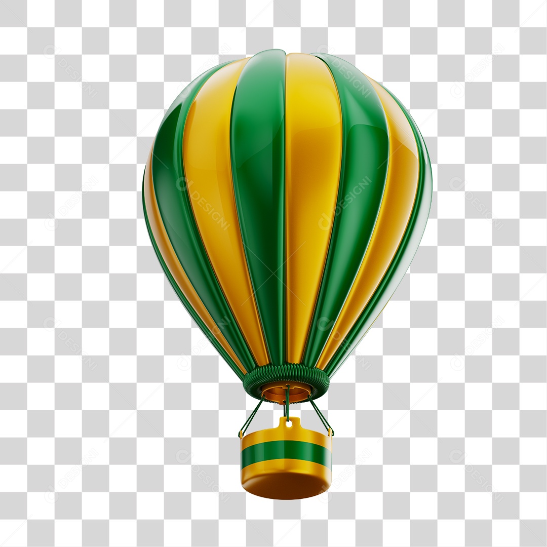 Elemento 3D Balão de Ár Quente Brinquedo Infantil Verde e Dourado PNG