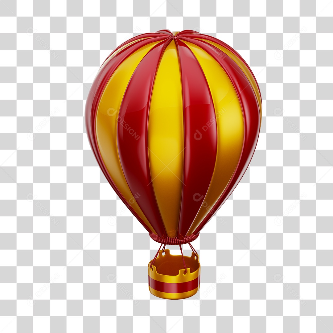 Elemento 3D Balão de Ár Quente Brinquedo Infantil Dourado e Vermelho PNG