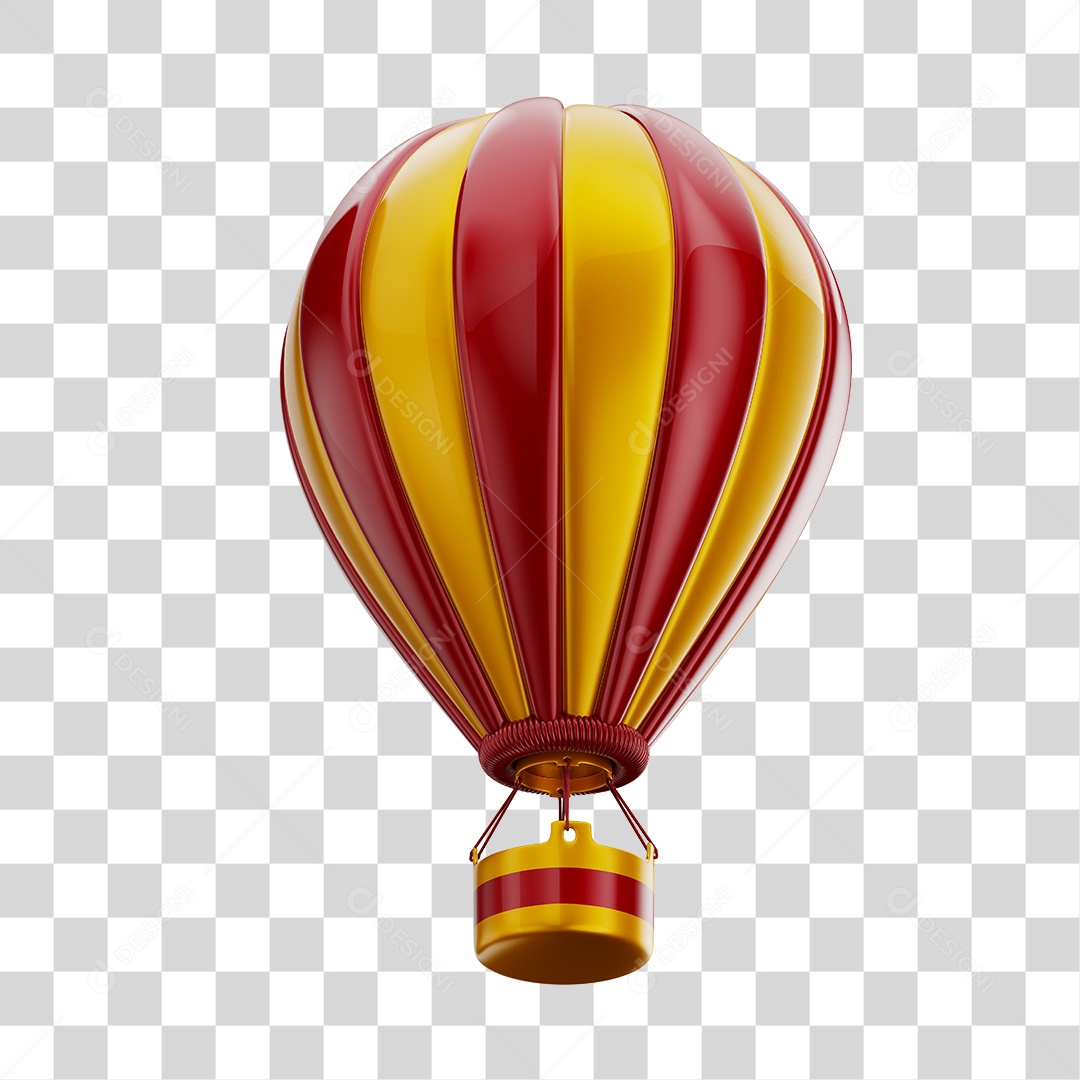 Elemento 3D Balão de Ár Quente Brinquedo Infantil Vermelho e Dourado PNG