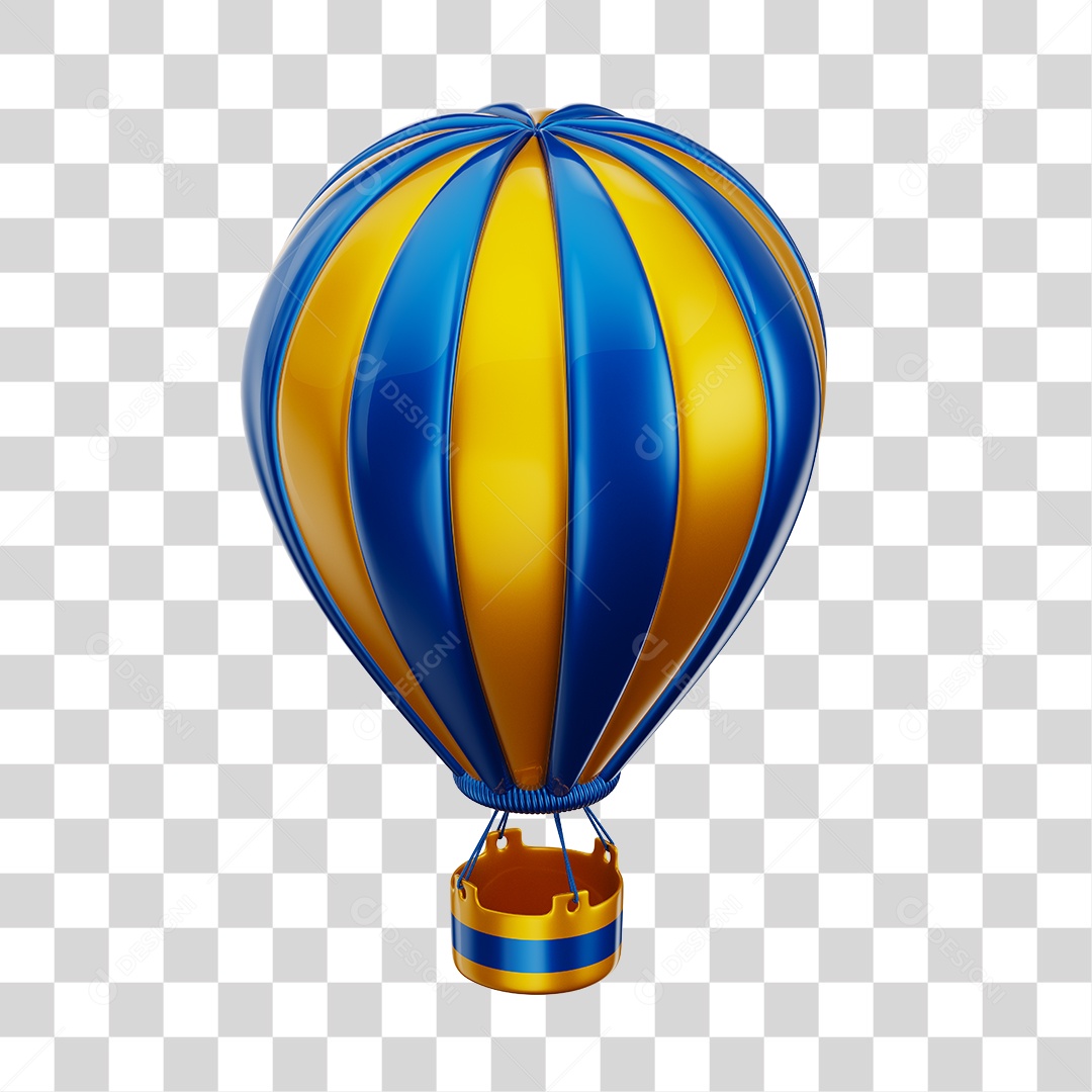 Elemento 3D Balão de Ár Quente Brinquedo Infantil Dourado e Azul PNG