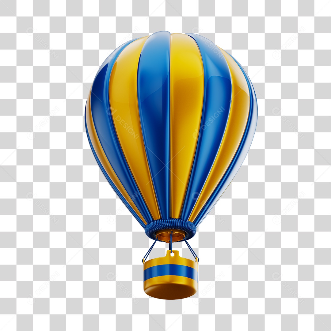 Elemento 3D Balão de Ár Quente Brinquedo Infantil Dourado e Azul PNG