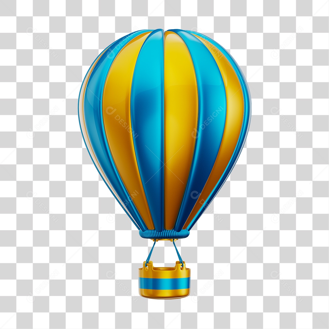 Elemento 3D Balão de Ár Quente Brinquedo Infantil Dourado e Branco PNG