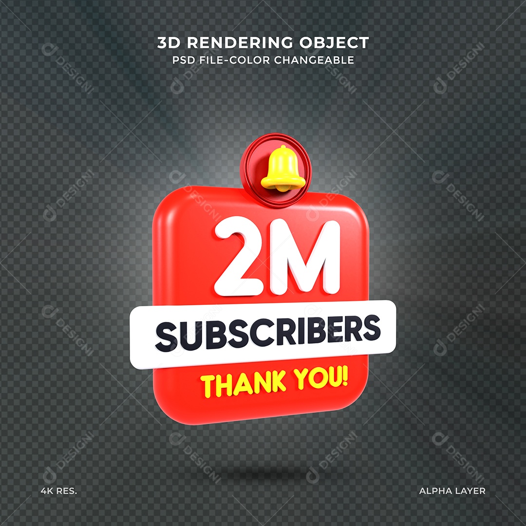 Ícone 3D 2 Milhões de Inscritos do Youtube Elemento para Composição PSD