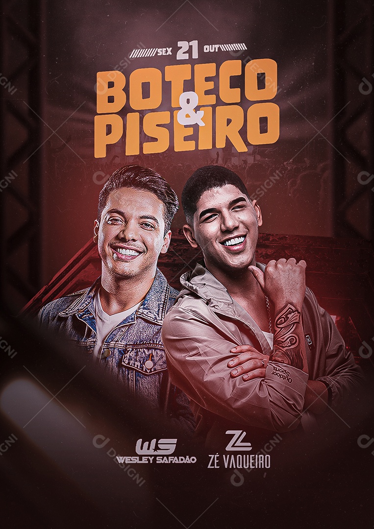 Boteco e Piseiro Wesley Safadão e Zé Vaqueiro Flyer Social Media PSD Editável