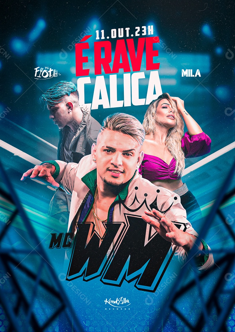É Rave Calica MC Wm Mc Fioti e Mila Flyer Social Media PSD Editável