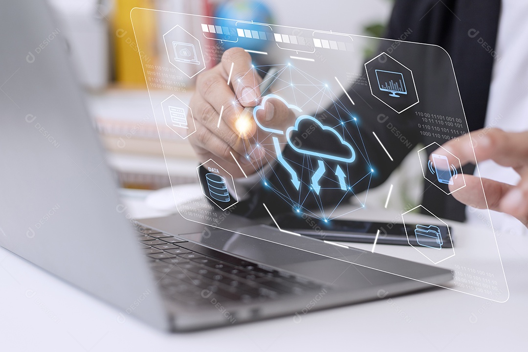 Tecnologia de computação em nuvem e armazenamento on-line para negócios de computador