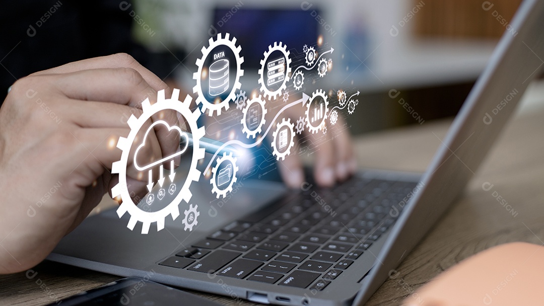 Diagrama de computação em nuvem. Tecnologia em nuvem. Armazenamento de dados