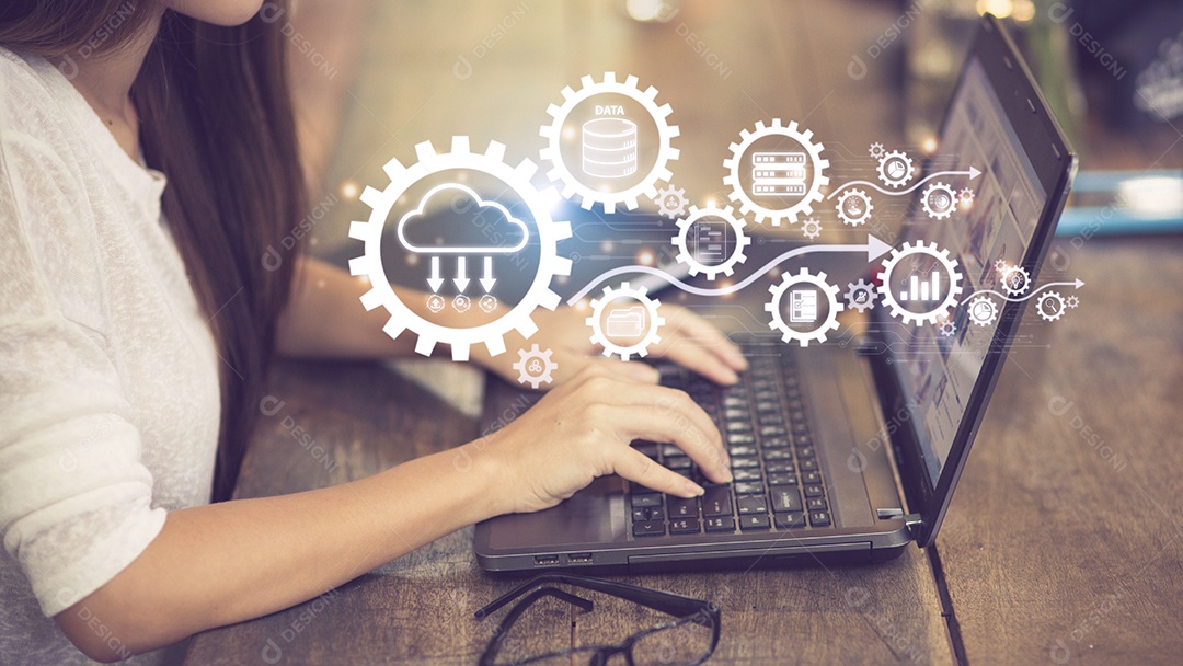 Diagrama de computação em nuvem. Tecnologia em nuvem. Armazenamento de dados