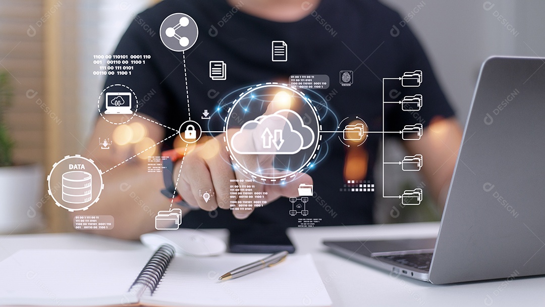 Tecnologia de computação em nuvem e armazenamento on-line para negócios de computador