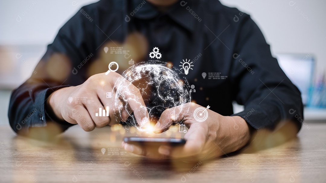 Pessoa usam smartphones móveis. Negócios globais de conexão de internet