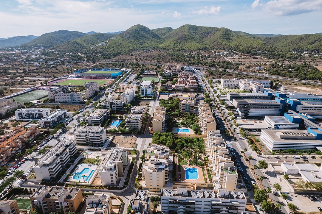 Aerial view of Ibiza, Balearic Islands, Spain.