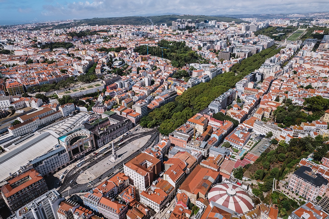 Vista panorâmica aérea da baixa de Lisboa, Portugal.