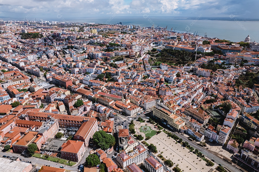 Vista panorâmica aérea da baixa de Lisboa, Portugal.