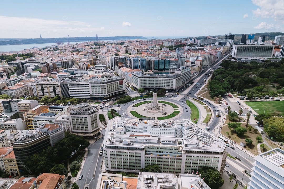 Vista aérea da Praça do Marquês de Pombal (Praça do Marquês de Pom)