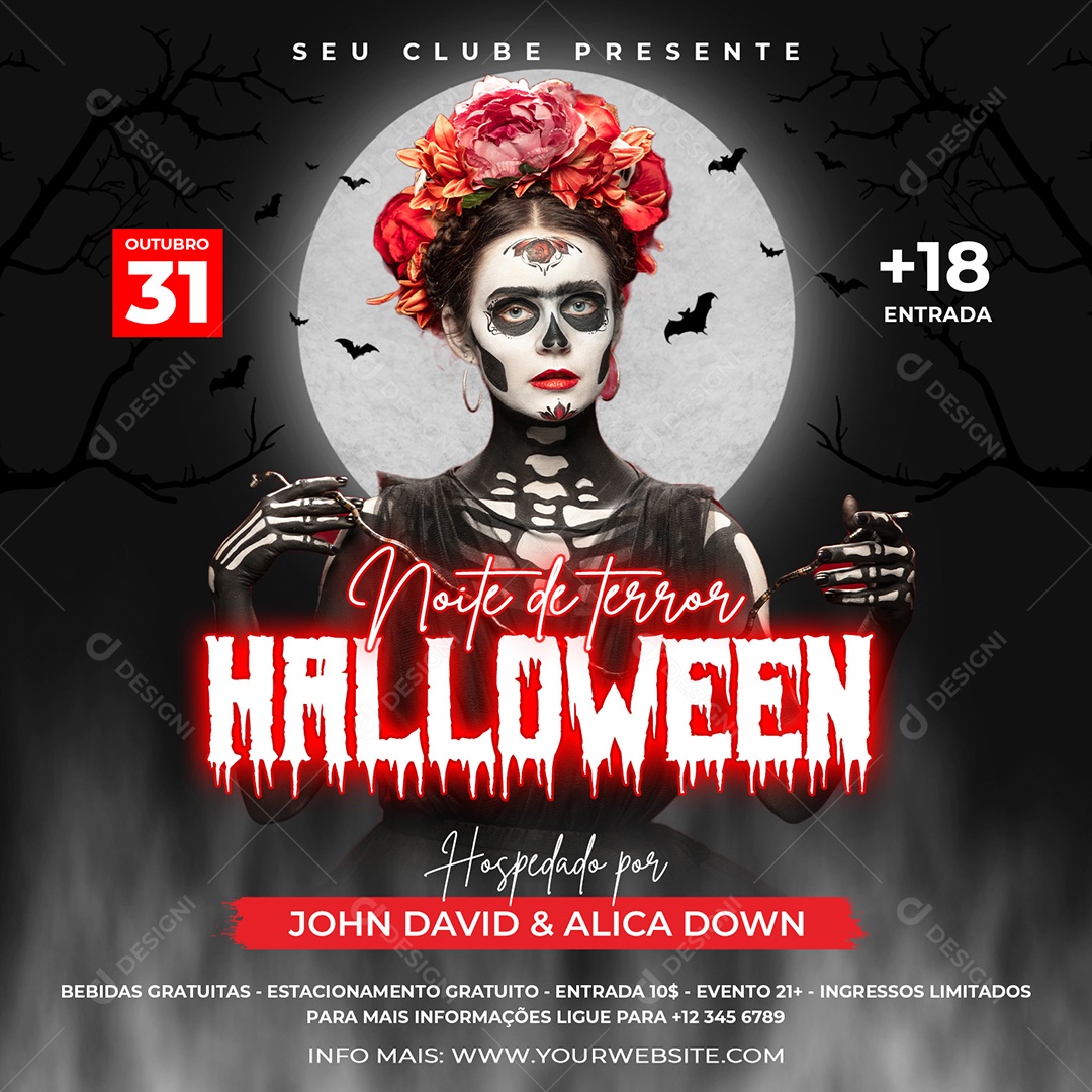 Social Media Flyer Noite de Terror Halloween PSD Editável