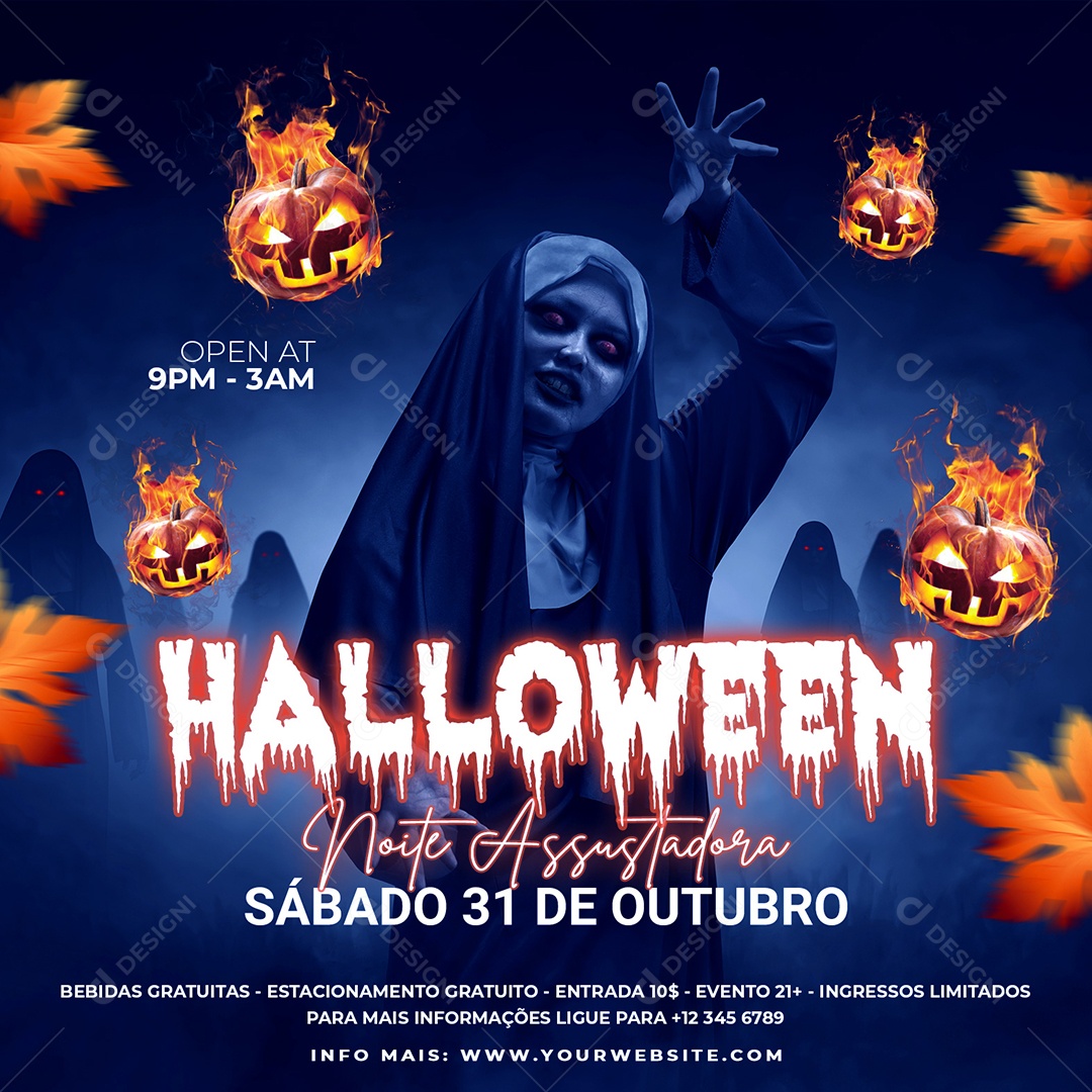 Social Media Flyer Noite Assustadora Halloween PSD Editável