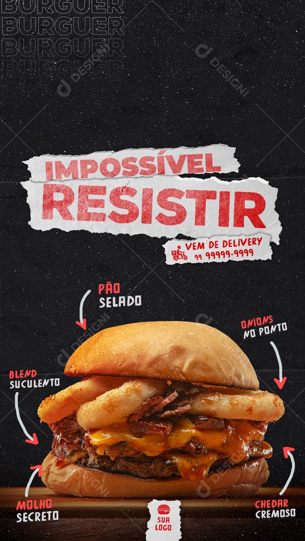 Impossível Resistir Vem De Delivery Social Media PSD Editável