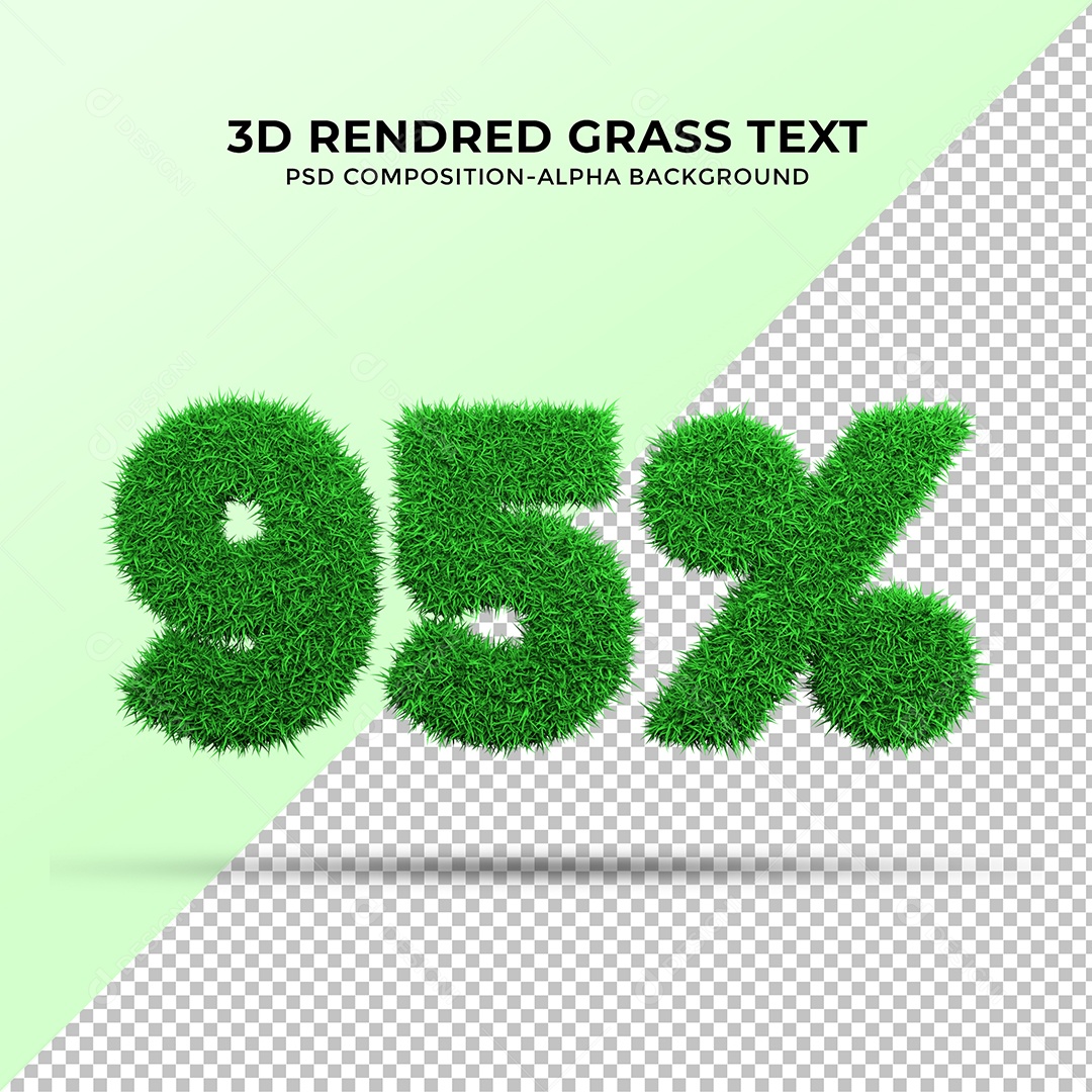 3D Number 95% Green with Grass Texture Element for Composition PSD