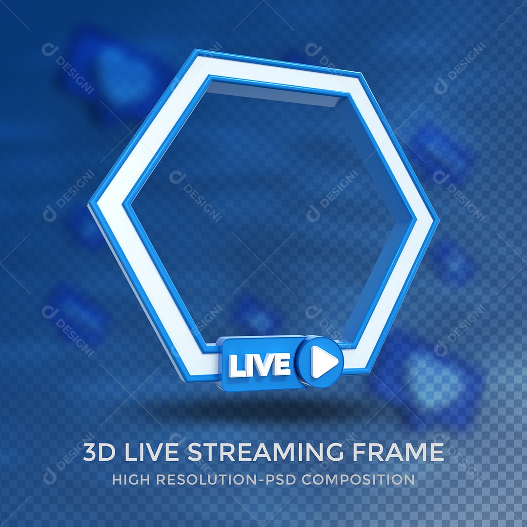 Quadro de Live Azul Elemento 3D para Composição PSD
