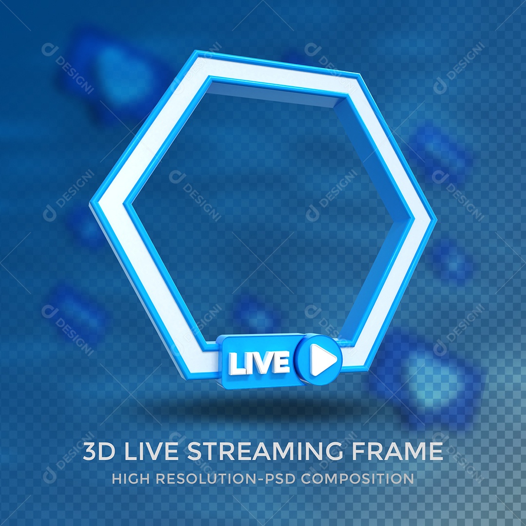 Quadro de Live Azul Elemento 3D para Composição PSD