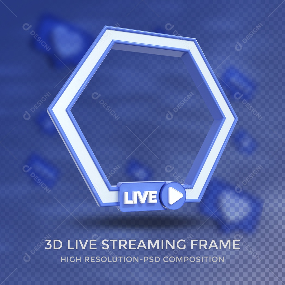 Quadro de Live Azul Elemento 3D para Composição PSD