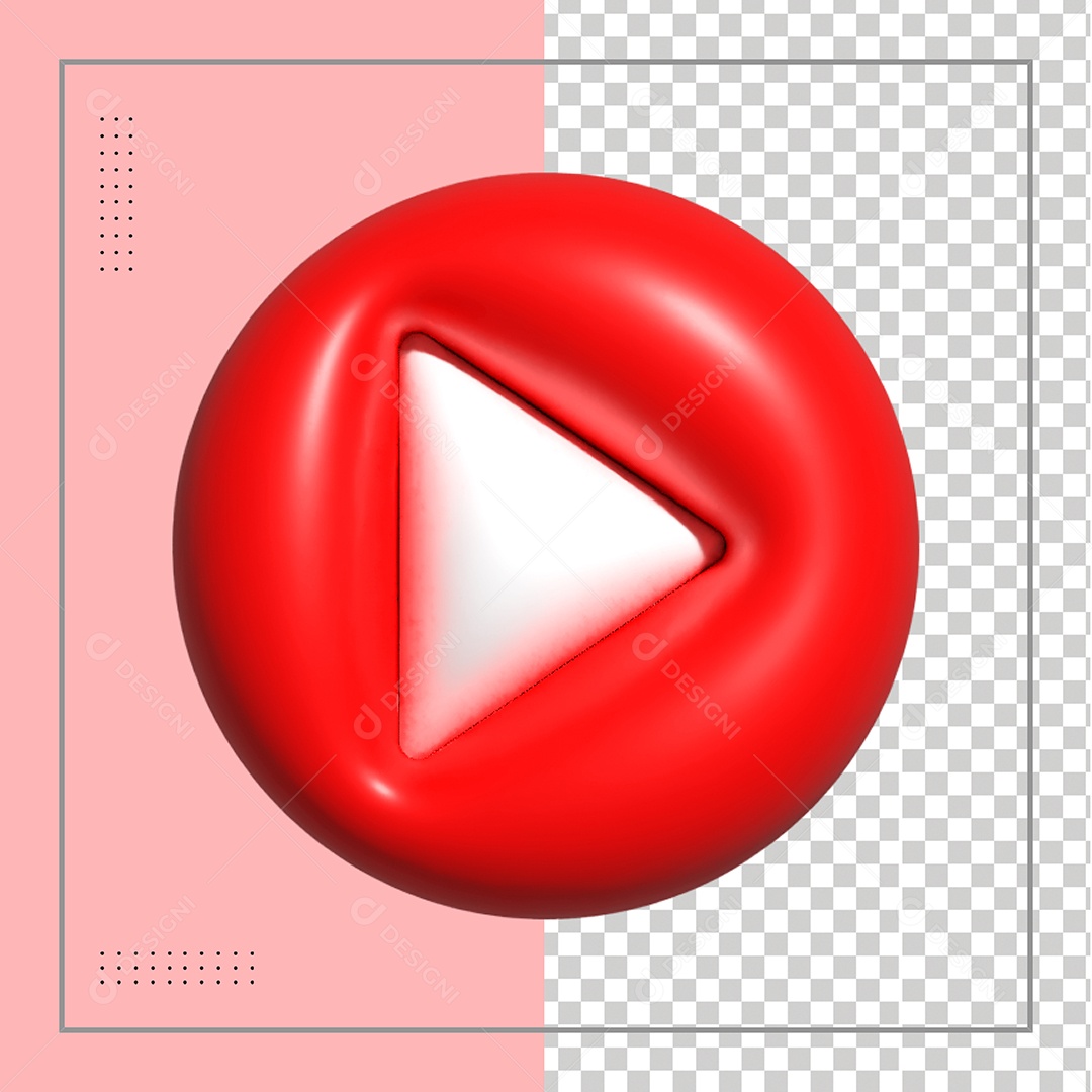 Botão Play Vermelho Elemento 3D para composição PSD